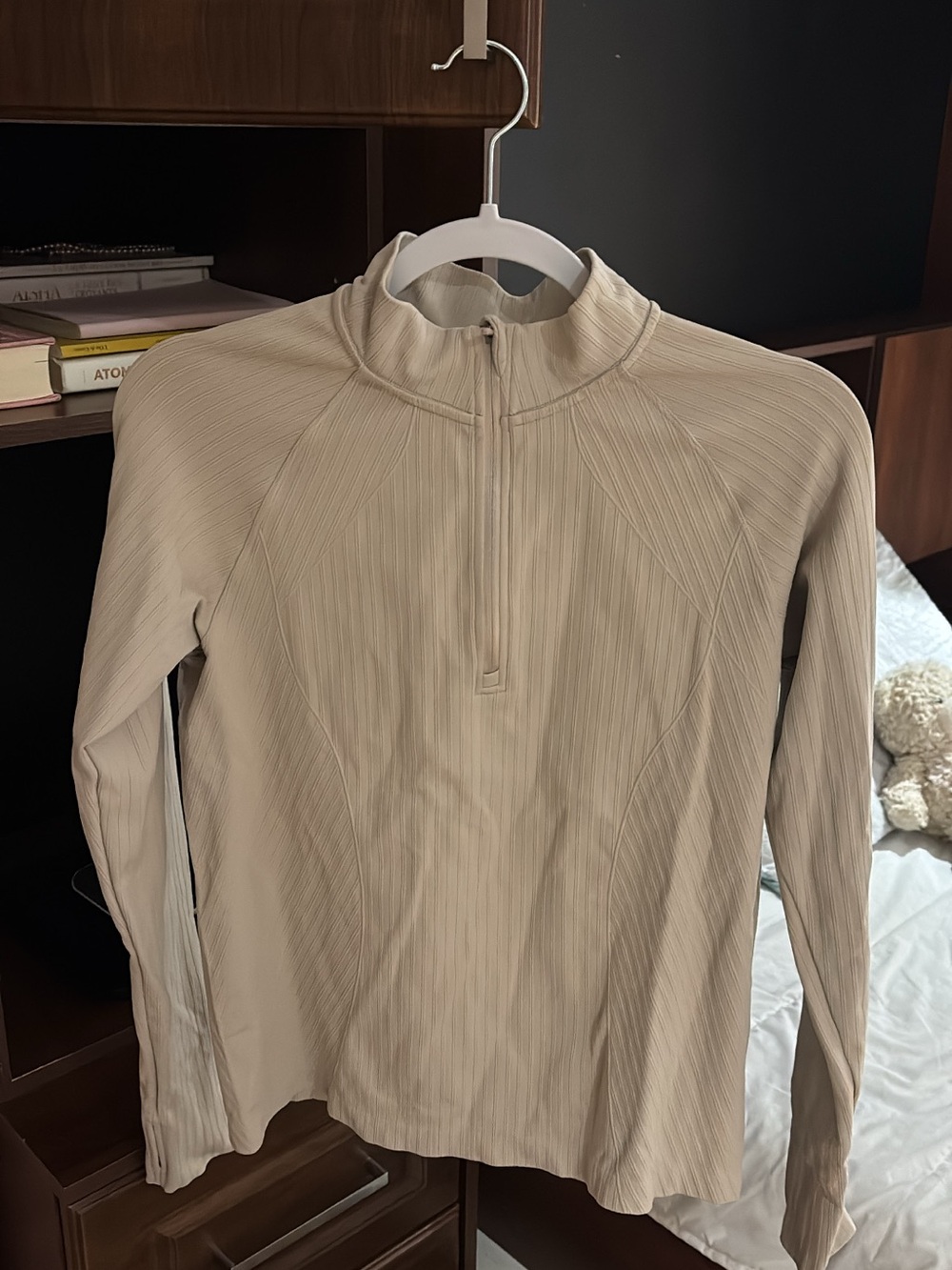 H&M Long Sleeve Half-Zip Top in Beige